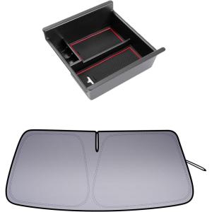imageJDMCAR Windshield Sun Shade and Center Console Organizer Red Trim Compatible with 20102023 2024 Toyota 4Runner Accessories