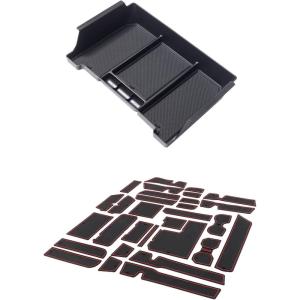 imageJDMCAR Liner Accessories Red Trim and HalfSized Center Console Organizer Tray Compatible with 2022 2023 2024 2025 Toyota Tundra