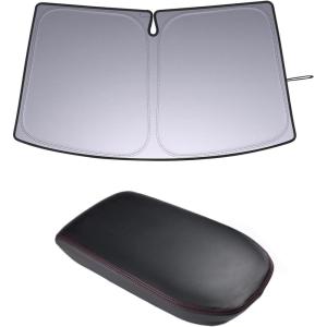 imageJDMCAR Center Console Cover Red Trim and Upgrade Front Windshield Sun Shade Compatible with Toyota RAV4 Accessories 20192024