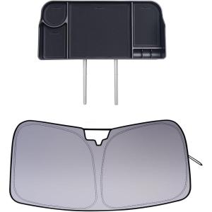imageJDMCAR Windshield Sun Shade and Front Center Seat Headrest Organizer Compatible with 20152020 Ford F150 Accessories