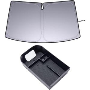 imageJDMCAR Center Console Tray Organizer Black Trim and Front Windshield Sun Shade Compatible with Toyota RAV4 Accessories 20192024