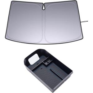 imageJDMCAR Center Console Tray Organizer Blue Trim and Front Windshield Sun Shade Compatible with Toyota RAV4 Accessories 20192024
