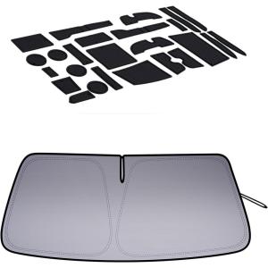 imageJDMCAR Windshield Sun Shade and Liner Accessories Black Trim Compatible with 20102023 2024 Toyota 4Runner Accessories