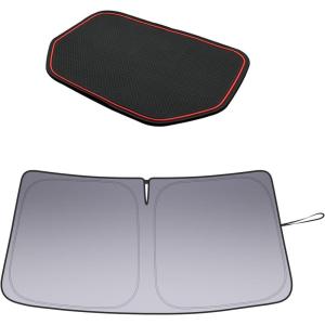 imageJDMCAR Upgraded Dashboard Mat Red Trim and Windshield Sun Shade Compatible with Toyota Tundra Accessories 20142021