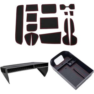 imageJDMCAR Center Console Organizer Red Tray and Rubber Liners Red Trim Compatible with 2019 RAV4