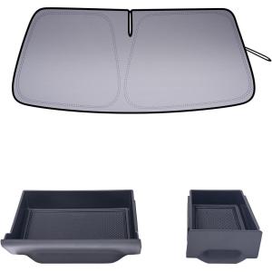 imageJDMCAR Storage Drawer and Windshield Sun Shade Compatible with Toyota 4Runner Accessories 20142024
