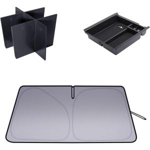 imageJDMCAR Windshield Sun Shade and 2PCS Center Console Insert Set Compatible with Toyota Tacoma 20162023